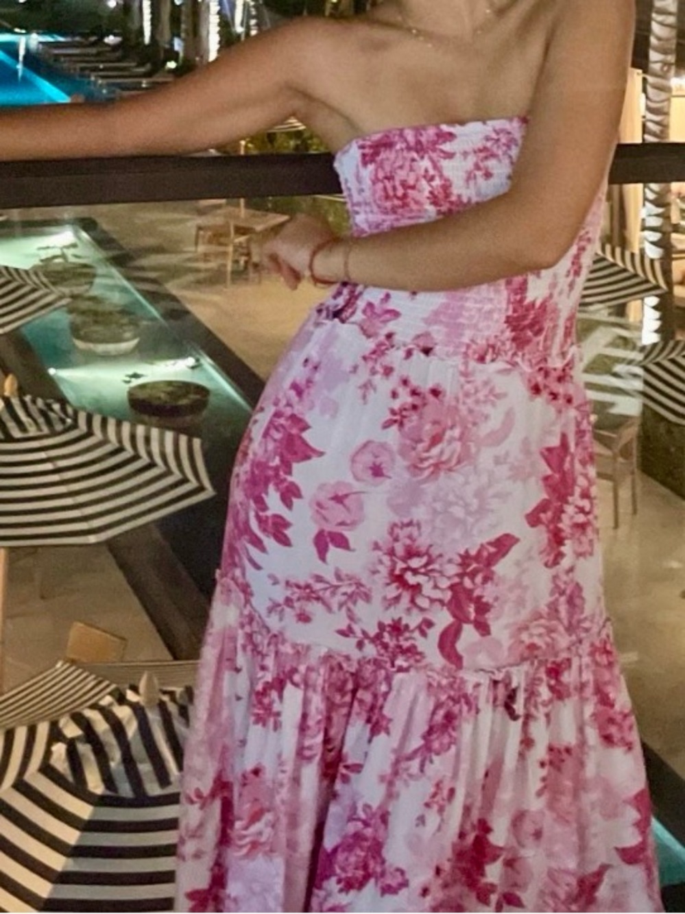 Strapless Pink Floral Maxi Dress - Unbranded
